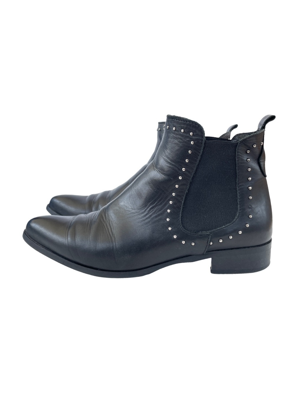 Ateliers Leather Studded Chelsea Ankle Boots, Black, Women’s Size 39